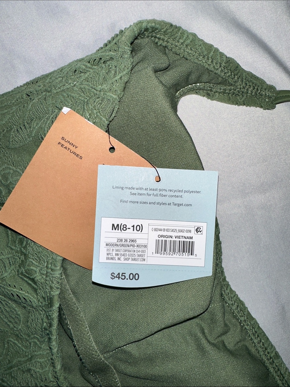 Shade & Shore Olive Green Lace Halter Crop Top - Picture 2 of 3